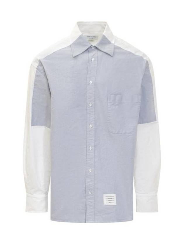 Patchwork Oversized Long Sleeves Shirt Blue - THOM BROWNE - BALAAN 1