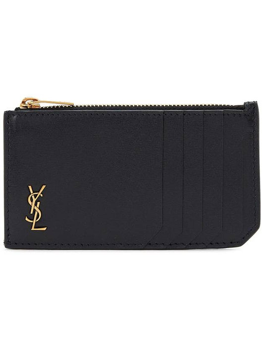 Monogram Leather Gold Zipper Card Wallet Black - SAINT LAURENT - BALAAN 2