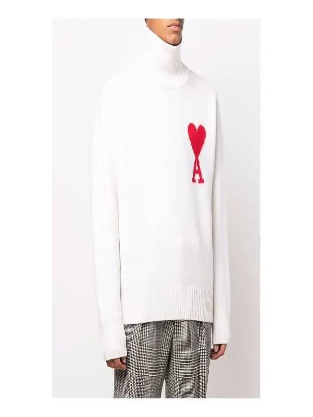 Heart Logo Knit Turtleneck White - AMI - BALAAN 5