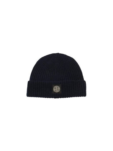 Logo Patch Rib Wool Beanie Dark Navy - STONE ISLAND - BALAAN 1