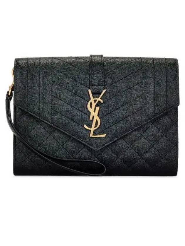 Matelasse Gold Logo Strap Clutch Bag Black - SAINT LAURENT - BALAAN 2