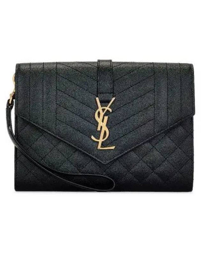 Matelasse Gold Logo Strap Clutch Bag Black - SAINT LAURENT - BALAAN 2