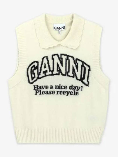 Women's Collar Neck Logo Knit Vest Ivory - GANNI - BALAAN 2