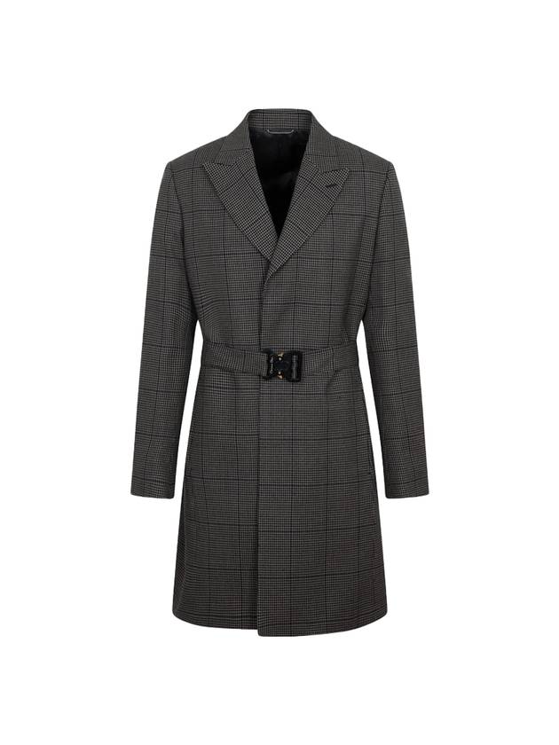 Homme Houndstooth Belted Single Coat Dark Brown - DIOR - BALAAN.