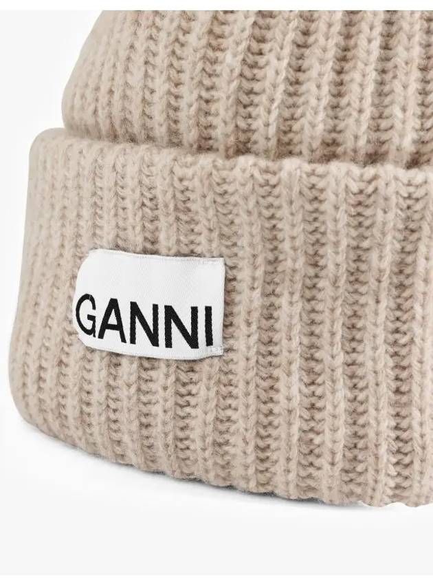 Logo Patch Knit Beanie Sand - GANNI - BALAAN 4