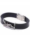 Opyum Silver Logo Leather Bracelet Black - SAINT LAURENT - BALAAN 4