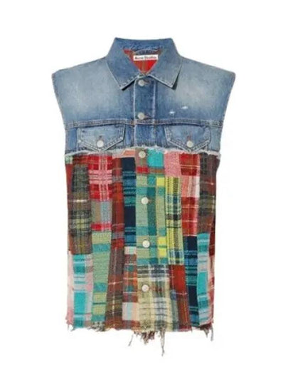 Tartan Patchwork Denim Vest Blue - ACNE STUDIOS - BALAAN 2