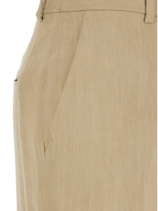 Beige Pants With High Waist And Belt Loops In Linen Blend Stretch Woman - ALBERTA FERRETTI - BALAAN 3