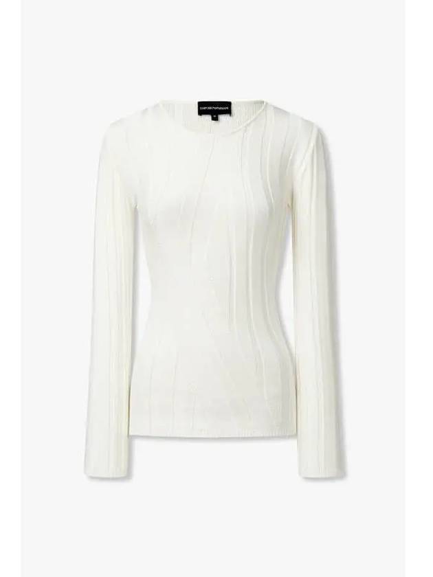 Women s Irregular Pattern Boat Neck Sweater Cream - EMPORIO ARMANI - BALAAN 1