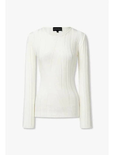 Women s Irregular Pattern Boat Neck Sweater Cream - EMPORIO ARMANI - BALAAN 1