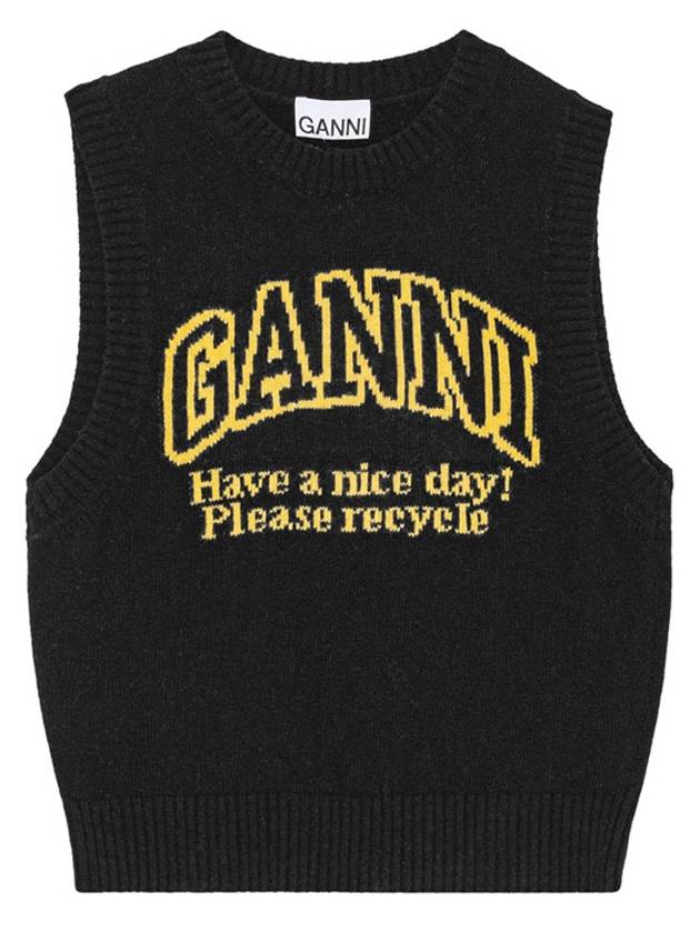 Intarsia Graphic Crewneck Vest Black - GANNI - BALAAN 3