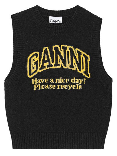 Intarsia Graphic Crewneck Vest Black - GANNI - BALAAN 2