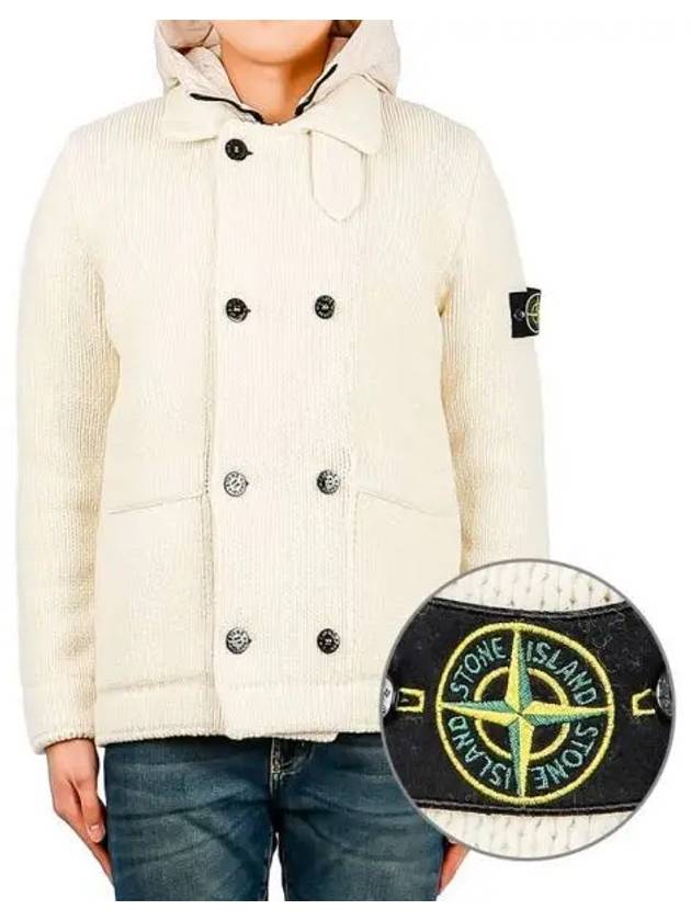 Wappen Patch Double Breasted Knit Hooded Jacket Ivory - STONE ISLAND - BALAAN 2