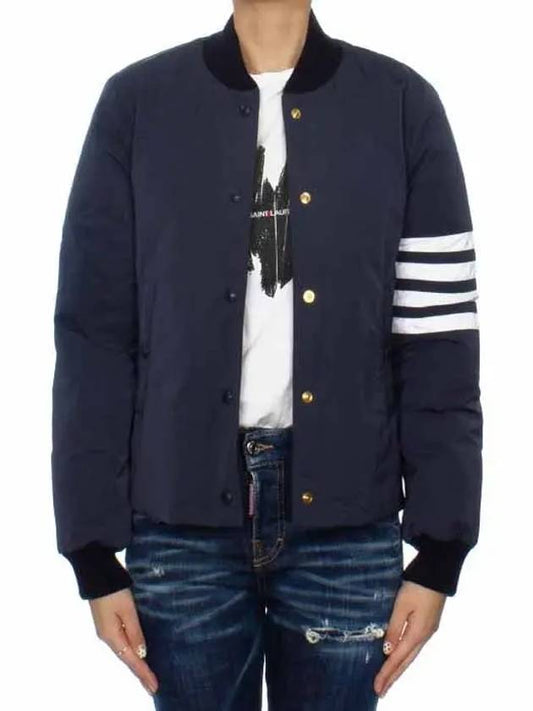 Tech Faille 4 Bar Down Varsity Bomber Jacket Navy - THOM BROWNE - BALAAN 2