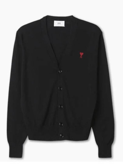 Red Heart Logo Merino Wool Cardigan Black - AMI - BALAAN 2