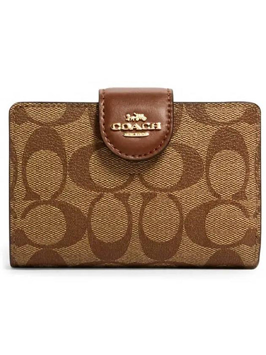 Signature Corner Zipper Medium Bicycle Wallet Brown - COACH - BALAAN 1