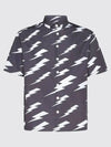 Men's Thunder Printing Gray Short Sleeve Shirt PBCM124 U017 3538 - NEIL BARRETT - BALAAN 3