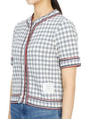 Women's Gingham Stripe Trimmed Short Sleeve Cardigan Medium Grey - THOM BROWNE - BALAAN 4