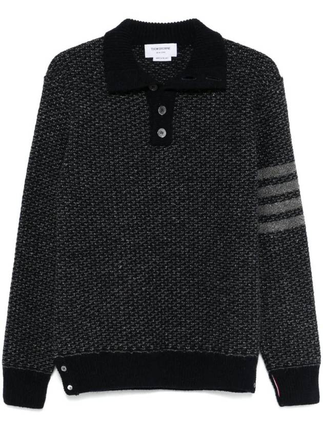 4 Bar Tonal Texture Knit Top Black - THOM BROWNE - BALAAN 1