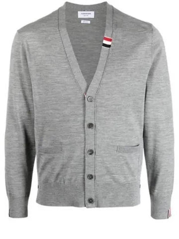 Stitched merino wool V neck cardigan relaxed fit light gray men s jacket 271954 - THOM BROWNE - BALAAN 1