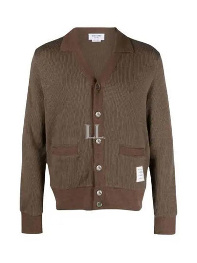 Logo Patch Rib Cardigan Brown - THOM BROWNE - BALAAN 2