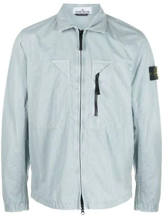 Wappen Patch Old Treatment Zip-Up Overshirt Sky Blue - STONE ISLAND - BALAAN 1