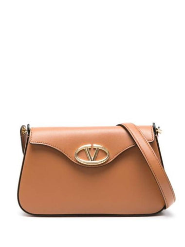 Logo Plaque Fold Over Cross Bag Brown - VALENTINO - BALAAN 1