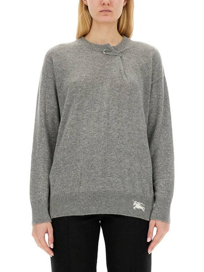 Logo Crew Neck Cashmere Knit Top Light Grey Melange - BURBERRY - BALAAN 2