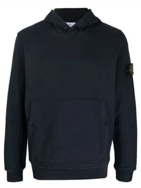 Snap Brushed Cotton Fleece Hoodie Navy - STONE ISLAND - BALAAN 2