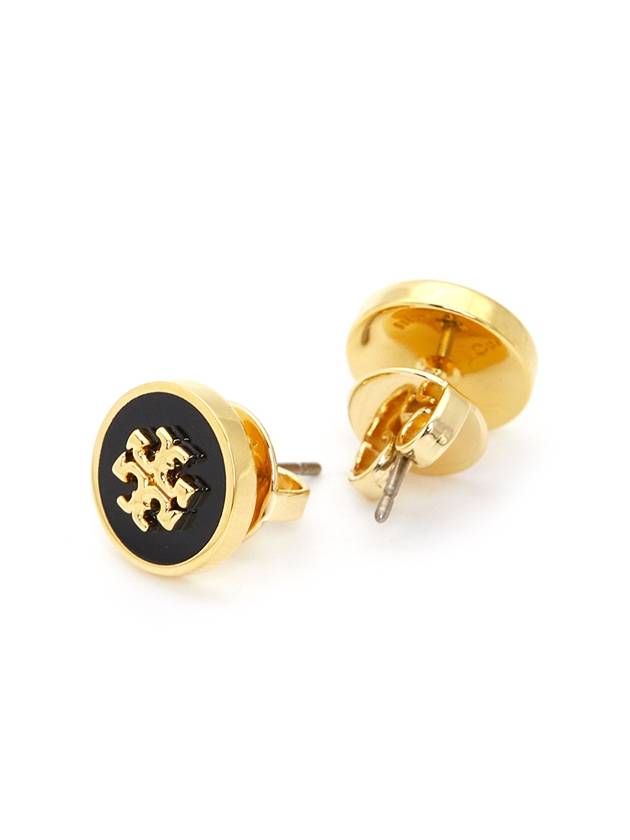 Kira Enamel Circle Stud Earrings Black Gold - TORY BURCH - BALAAN 7