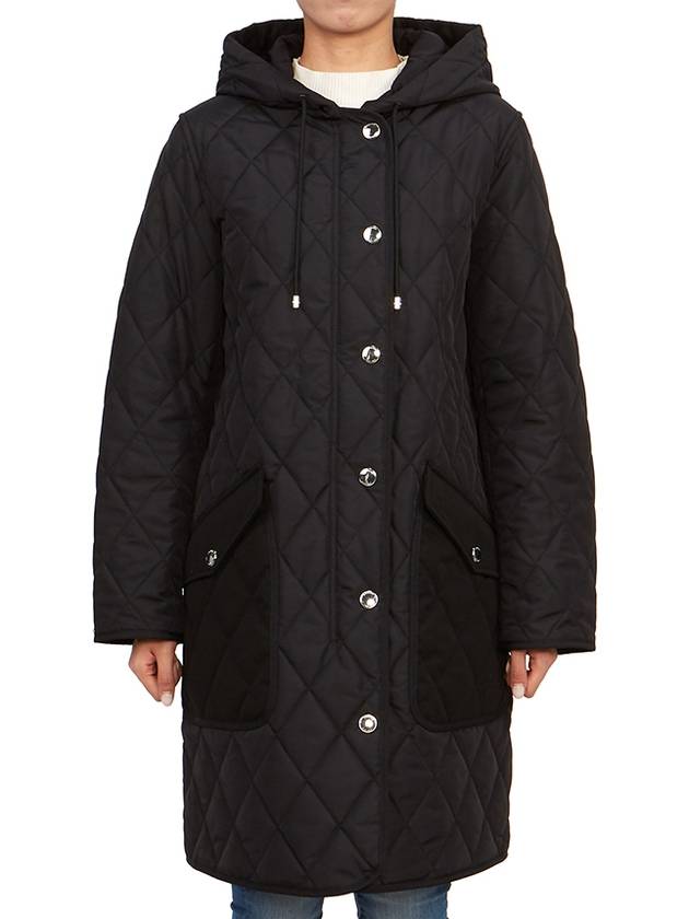 Women's Diamond Quilted Hoodie Single Coat Black - BURBERRY - BALAAN 4