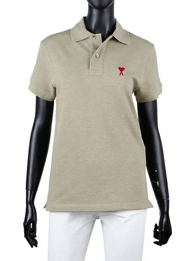 Men's Heart Logo Polo Shirt Heather Sage - AMI - BALAAN 6