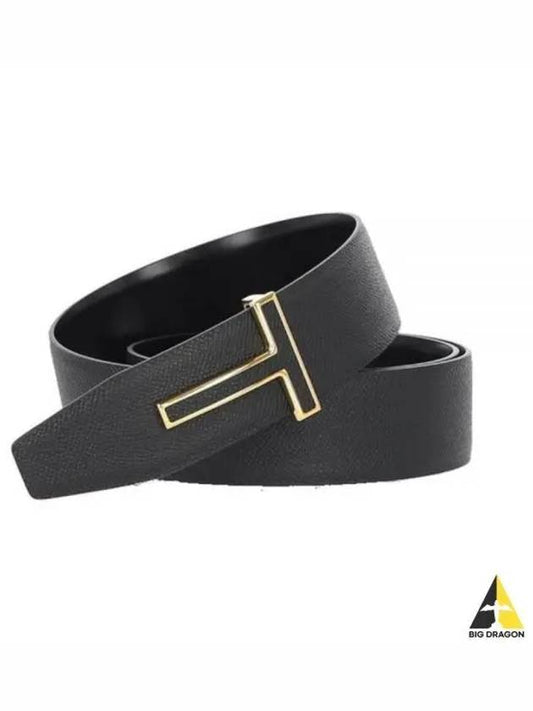 T Logo Buckle Calf Leather Belt Black - TOM FORD - BALAAN 2