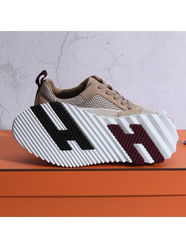 Bouncing Sneakers Graphic Mesh Suede Goatskin Beige Ahzil - HERMES - BALAAN 4