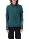 Tape For Print Brushed Cotton Fleece Hoodie Petrol Green - STONE ISLAND - BALAAN 2