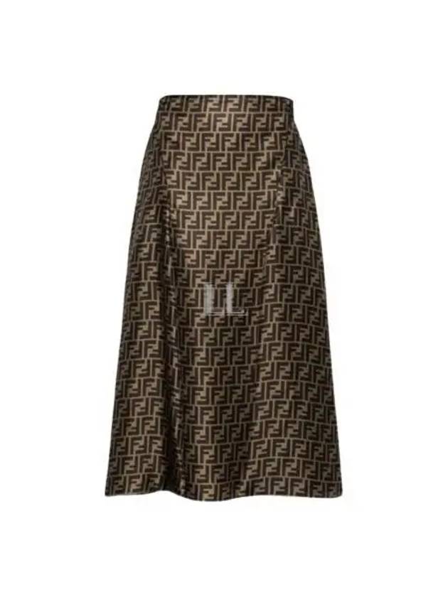 FF Motif Silk Twill A-line Skirt Brown - FENDI - BALAAN 2