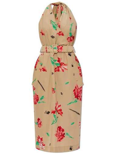 Moschino Dress With Floral Motif, Women's, Beige - MOSCHINO - BALAAN 1