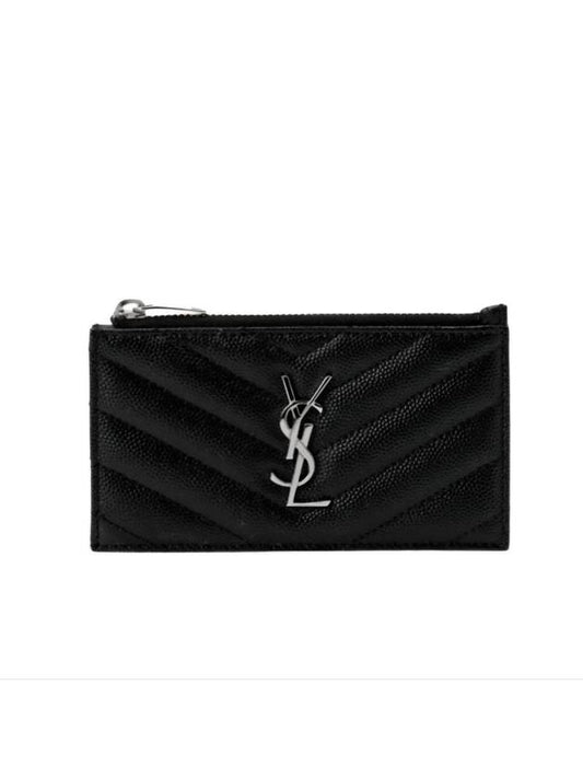 Fragment Quilted Zipper Card Wallet Black - SAINT LAURENT - BALAAN 2