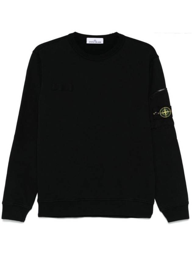 Zipper Pocket Crewneck Cotton Sweatshirt Black - STONE ISLAND - BALAAN 1