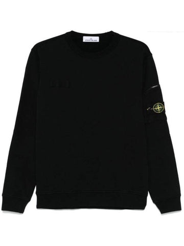 Zipper Pocket Crewneck Cotton Sweatshirt Black - STONE ISLAND - BALAAN 1