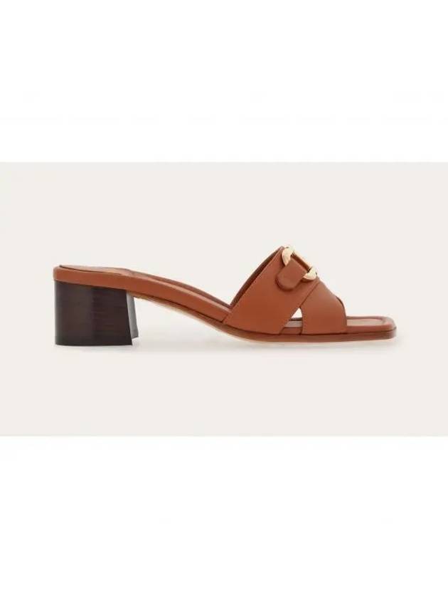 Gancini Ornament Slide Sandal Heels Brown - SALVATORE FERRAGAMO - BALAAN 2