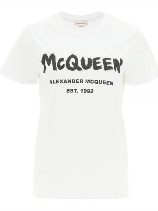 WoMen's Graffiti Logo Short Sleeve T-Shirt White - ALEXANDER MCQUEEN - BALAAN 2