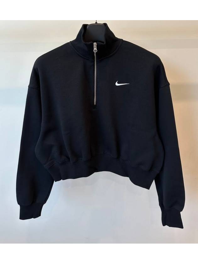 Women's Sportswear Phoenix Fleece Oversized Half Zip Crop Sweatshirt Black - NIKE - BALAAN 2