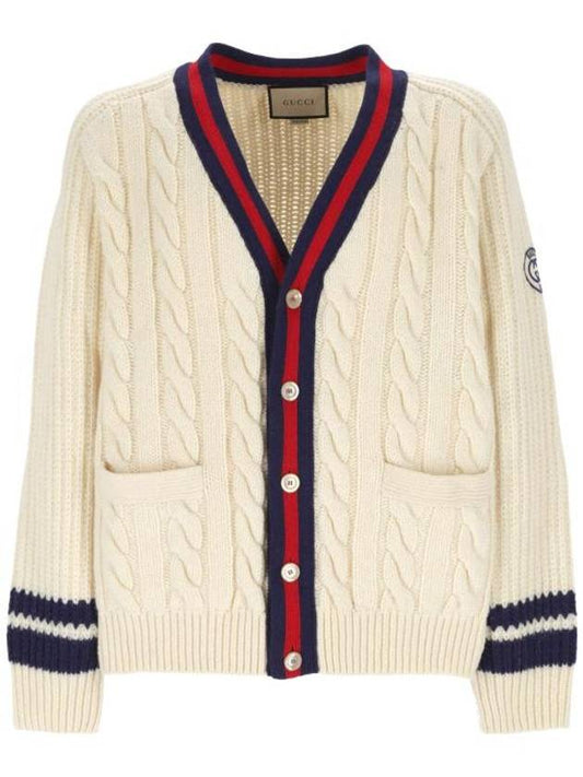 Interlocking G Web Cable Knit Cardigan Ivory - GUCCI - BALAAN 1