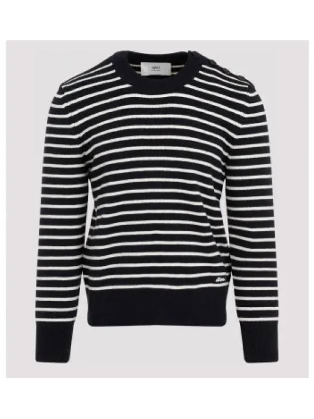 Button Detail Striped Knit Top Navy - AMI - BALAAN 2