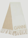 Logo Print Fringe Wool Muffler Beige - GANNI - BALAAN 3