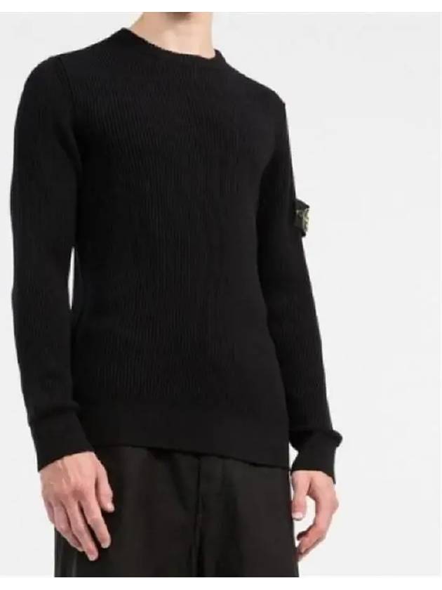 Wappen Patch Crew Neck Ribbed Wool Knit Top Black - STONE ISLAND - BALAAN 3