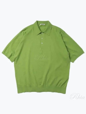 24 Super High Gauge Cotton Knit Polo Sage Green A24SP02PD - AURALEE - BALAAN 1