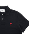 Small Heart Logo Polo Shirt Black - AMI - BALAAN 4