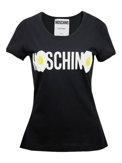 Egg Logo Print Cotton Short Sleeve T-Shirt Black - MOSCHINO - BALAAN 2